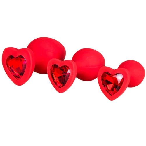 Bejewelled Red Silicone Heart Butt Plug - 2.5, 3 or 3.5 Inch