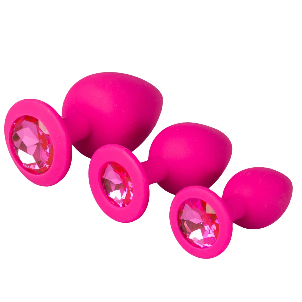 Bejewelled Pink Silicone Butt Plug - 2.5, 3 or 3.5 Inch