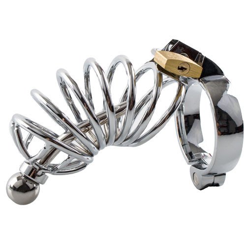 Torment Spiral Stainless Steel Chastity Cage with Penis Plug