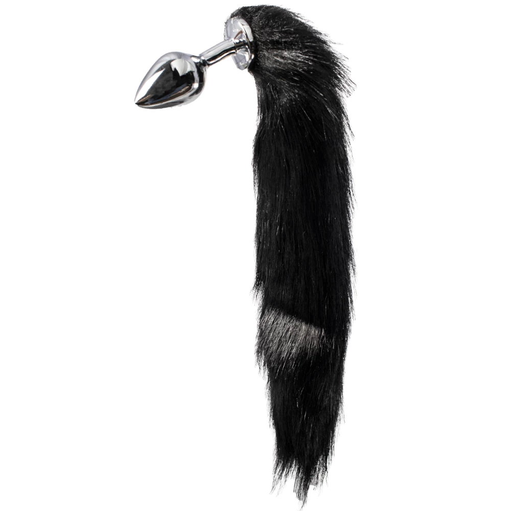 Kinky Tails Vixen Black Faux Fur Stainless Steel Tail Butt Plug