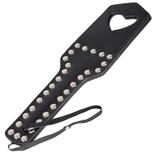 Love Heart Leather Studded Spanking Paddle - 12 Inch