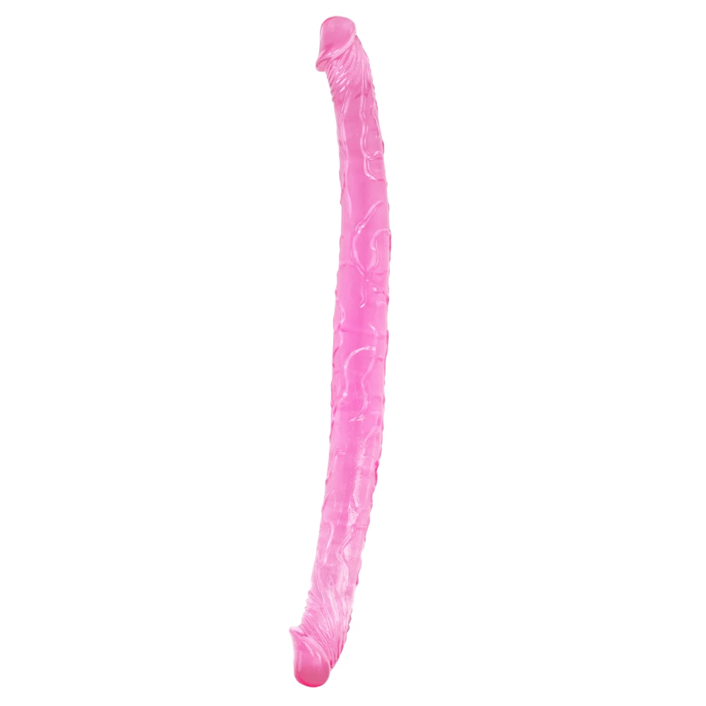 Double Dip Clear Pink Double Ended Dildo - 17 Inch