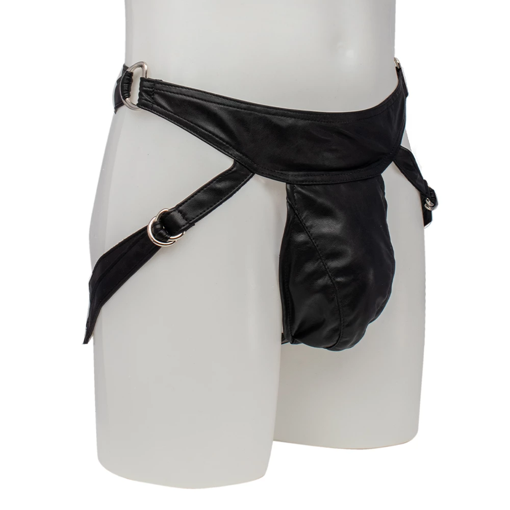 Void Striker Black Faux Leather Jock Strap