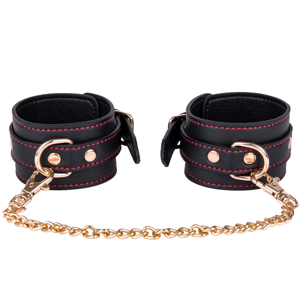 Black Contrast Stitch Faux Leather Chained Handcuffs