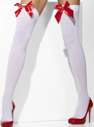 Bow To Me Red And White Opaque Hold-Up Stockings