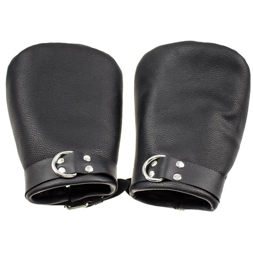 Black Faux Leather Bondage Hand Restrainer Mitts