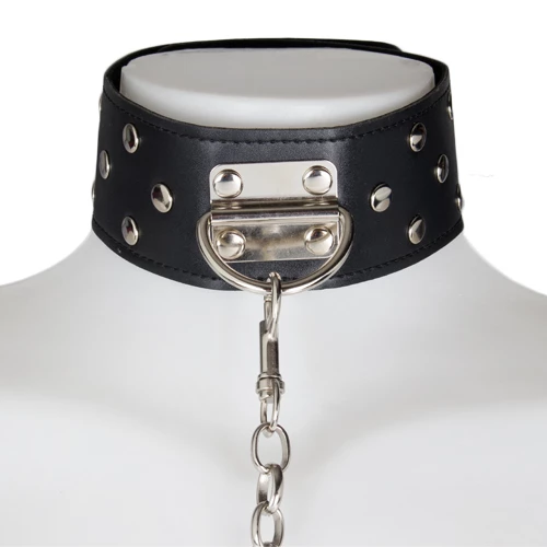 Nightshade Black Leather Studded Collar with Leash