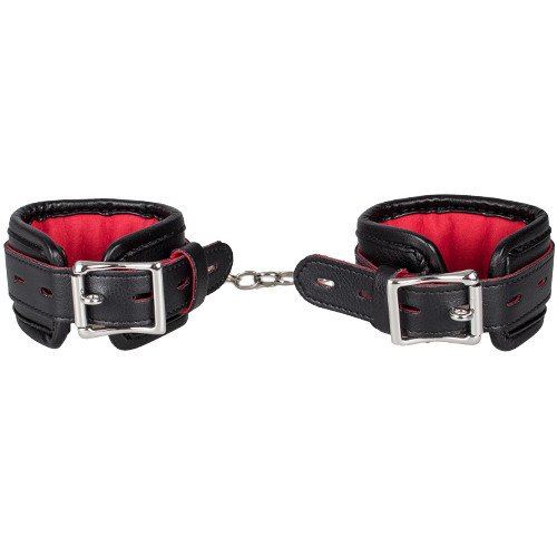 Bondara Black Faux Leather Red Suede Padlocked Handcuffs