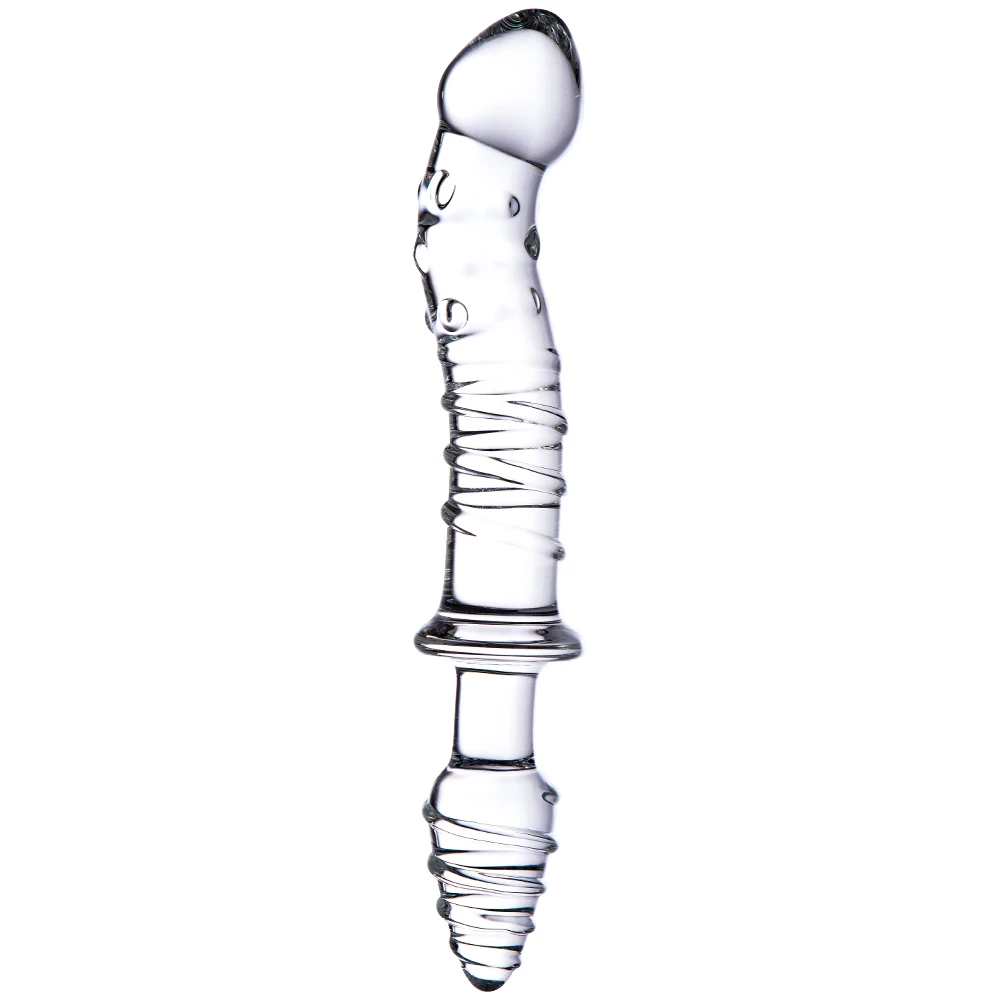 Glacier Glass Textured Dildo and Butt Plug Duo - 9 Inch