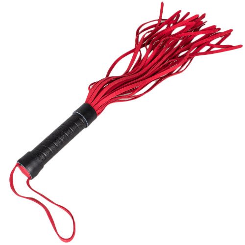 Bondara Black Faux Leather Red Suede Flogger - 15.5 Inch