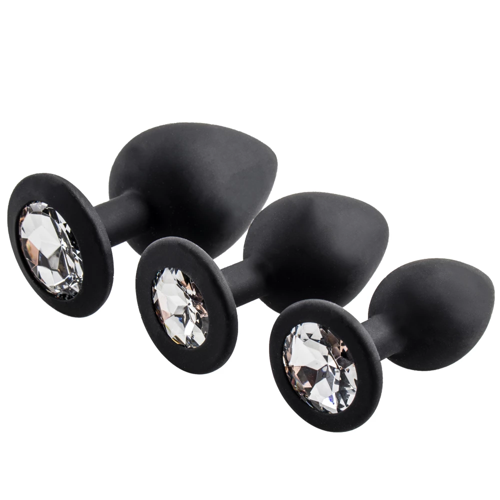 Bejewelled Black Silicone Butt Plug - 2.5, 3 or 3.5 Inch