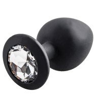 Bejewelled Black Silicone Butt Plug - 2.5, 3 or 3.5 Inch
