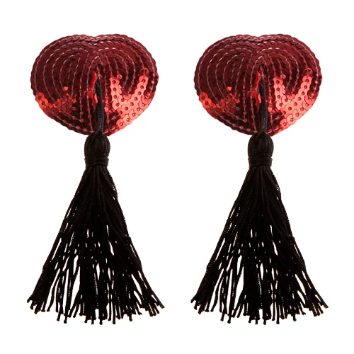 Red Burlesque Sequin Heart Nipple Tassels