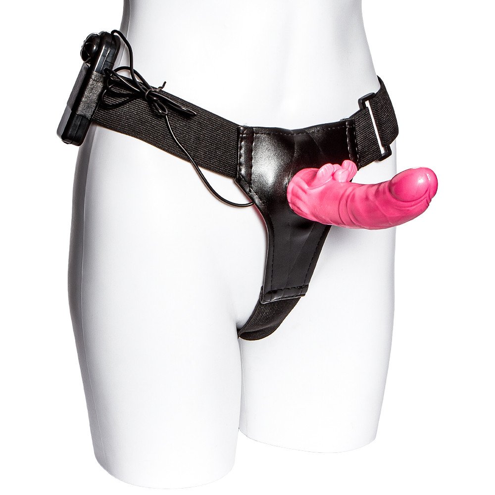 Ultrasex Pink Unisex Hollow Vibrating Strap-On - 7 Inch
