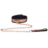 Bondara Luxe Rose Gold Real Leather Collar with Leash