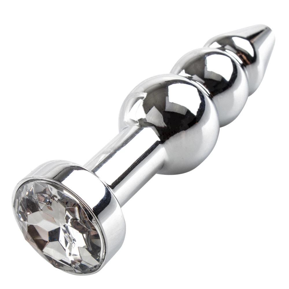 Bejewelled Metal Double Beaded Butt Plug - 4.5 Inch